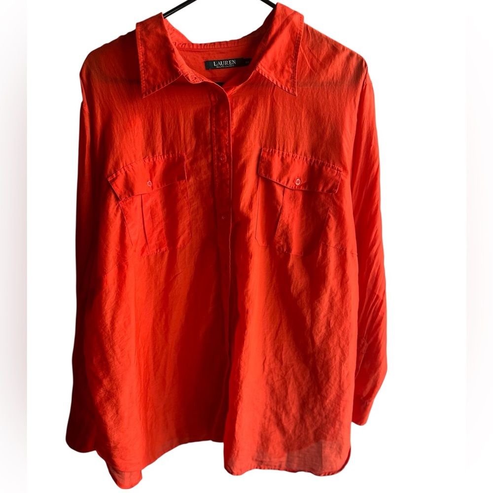 Lauren Ralph Lauren Lightweight Orange Cotton Silk Blend Button-Up Shirt Size 3X